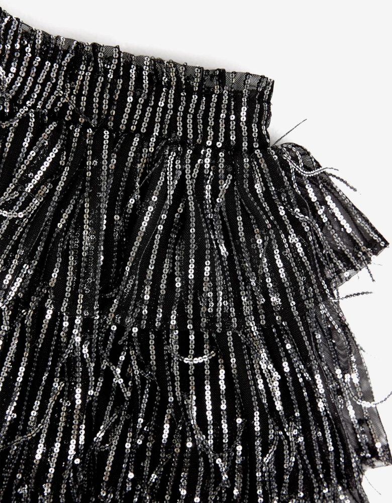 BCBGMAXAZRIA Girls Sequin Fringe Skirt in Black