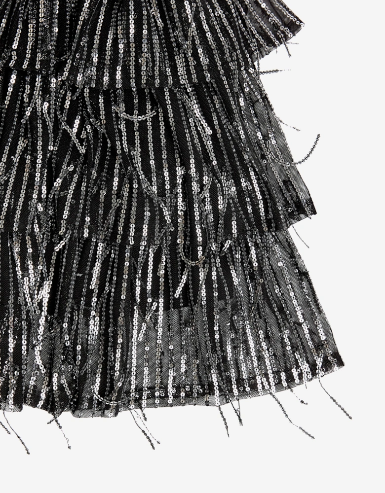 BCBGMAXAZRIA Girls Sequin Fringe Skirt in Black