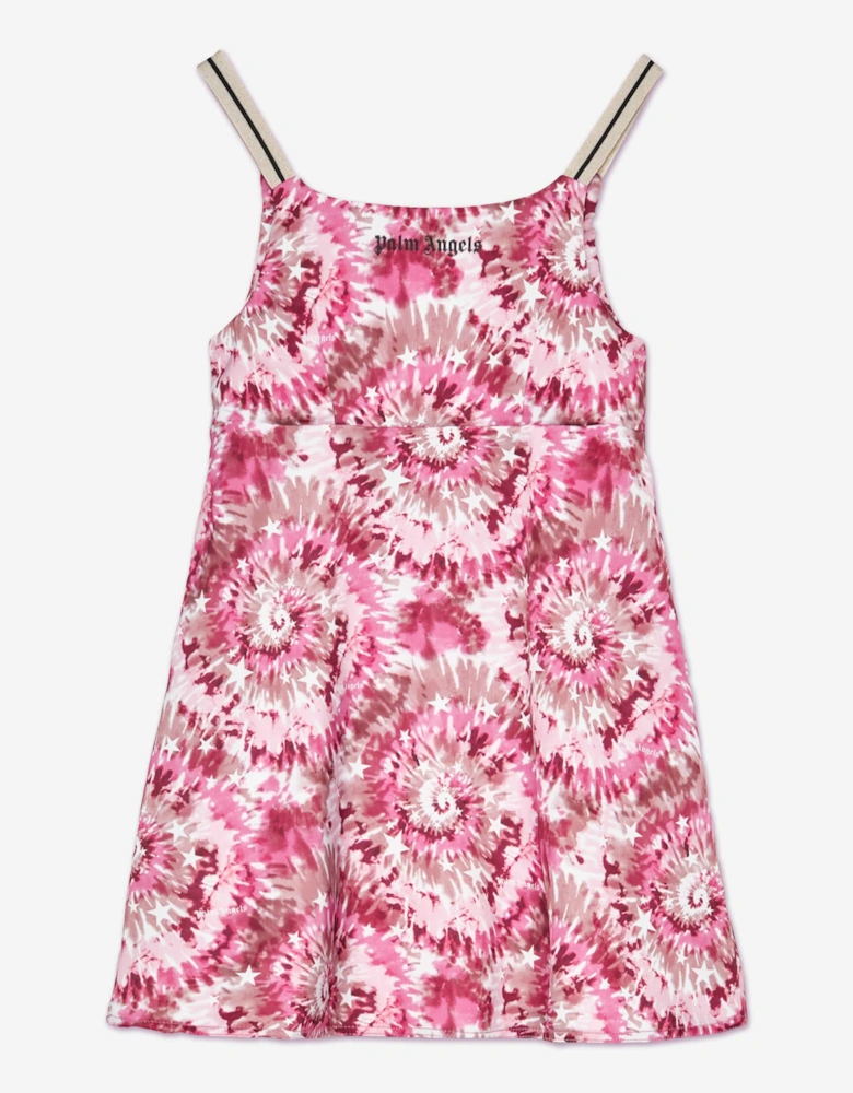 Girls AOP Tie-Dye Track Slip Dress in Pink
