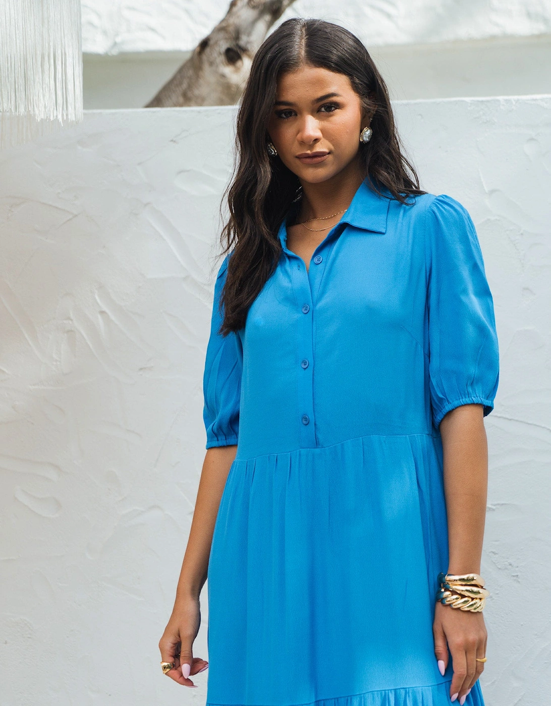 Blue Button Through Skater Maxi Dress