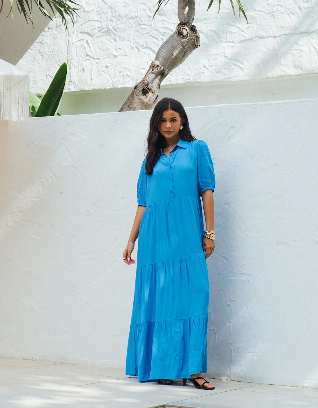 Gini London Women's Blue Button Through Skater Maxi Dress - Size: 16