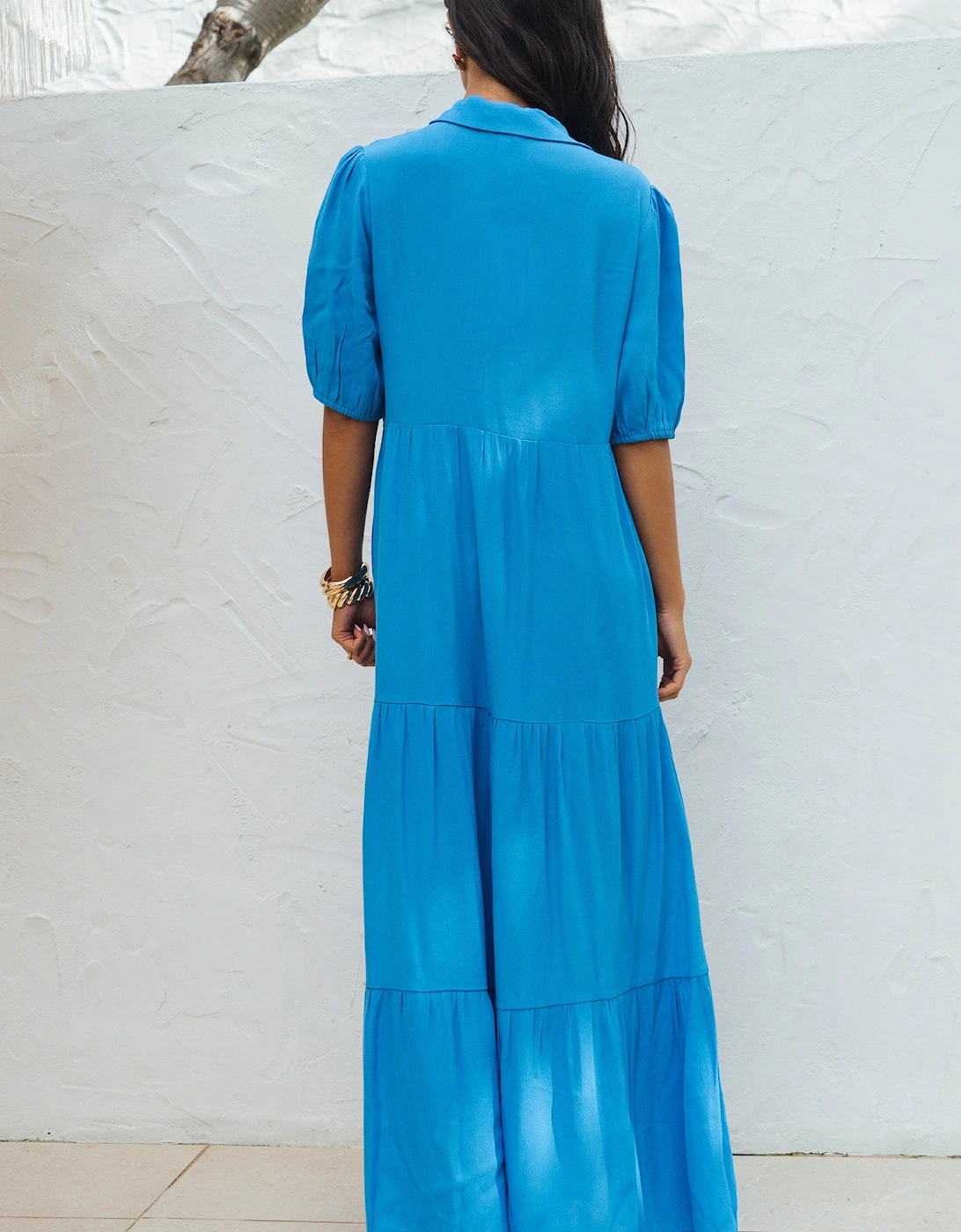 Blue Button Through Skater Maxi Dress