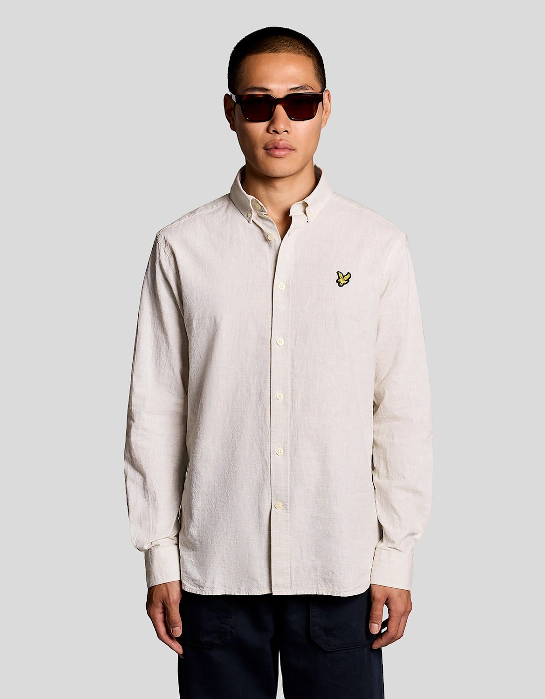 Lyle And Scott Men's White Linen Blend Oxford Shirt  42/Regular Xl
