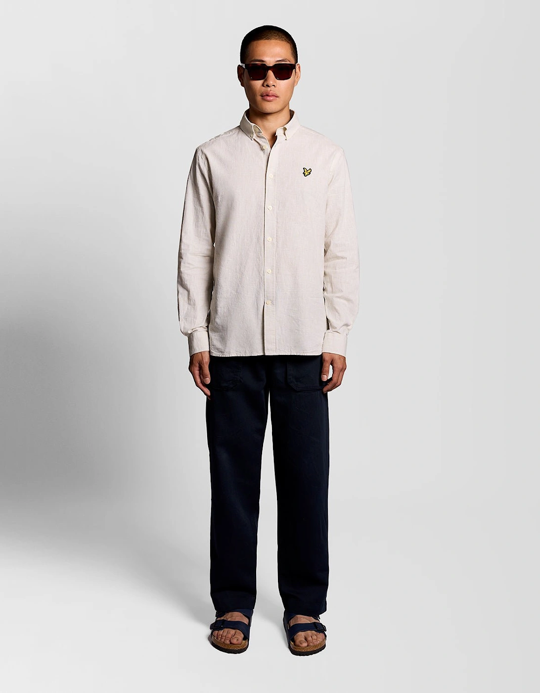 Lyle And Scott Men's White Linen Blend Oxford Shirt 40/Regular L
