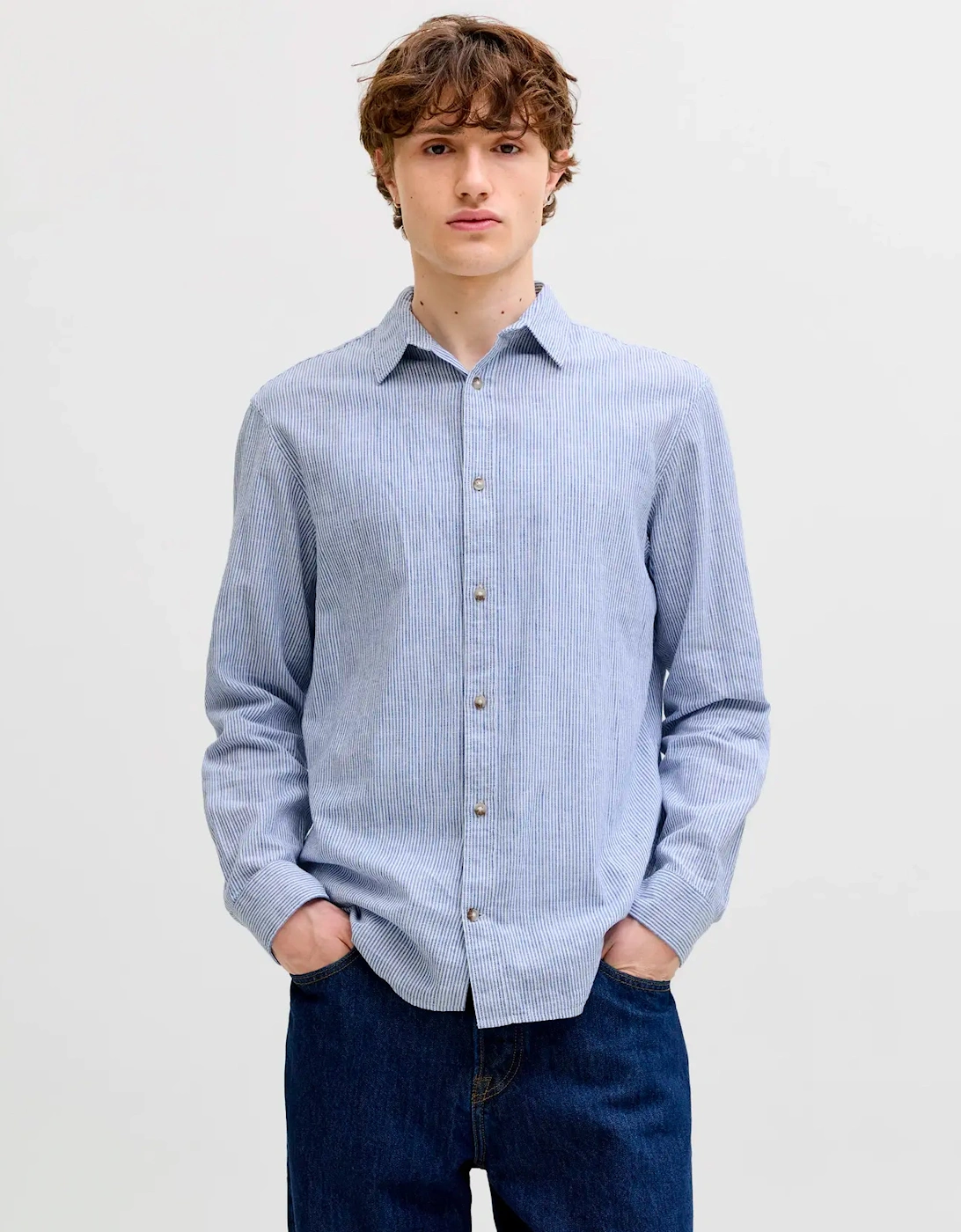 Stripes Linen Blend Shirt BLUE