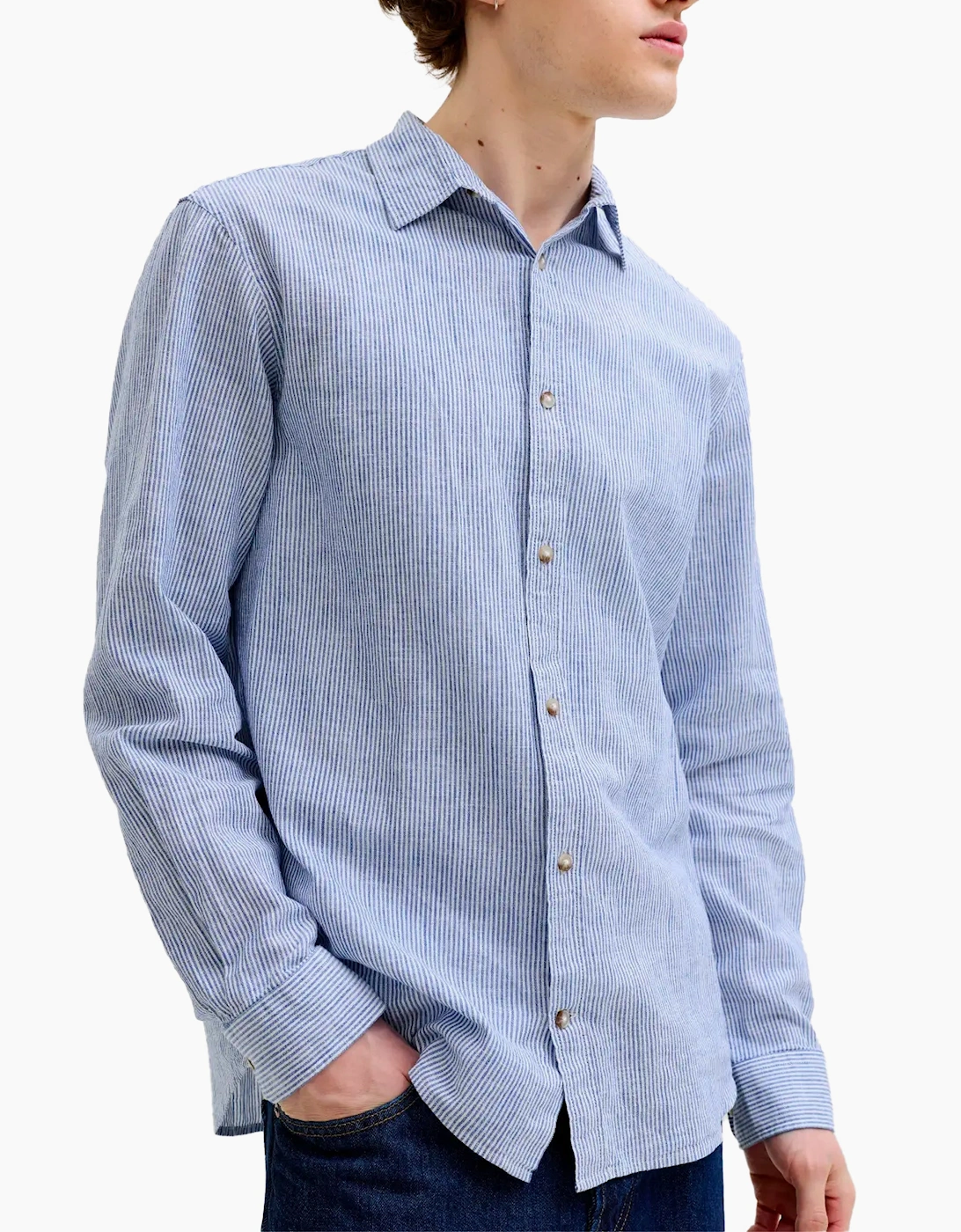 Stripes Linen Blend Shirt BLUE