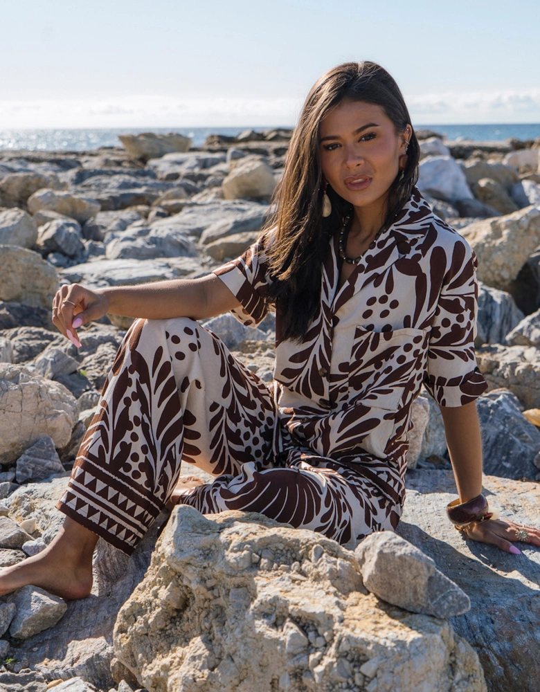 Chocolate Border Print Elasticated Trousers