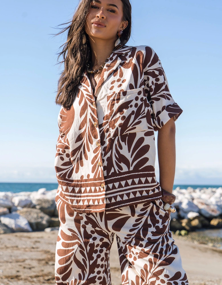 Chocolate Border Print Resort Shirt