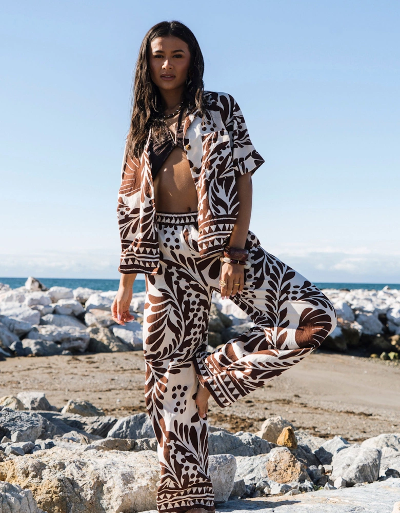 Chocolate Border Print Elasticated Trousers