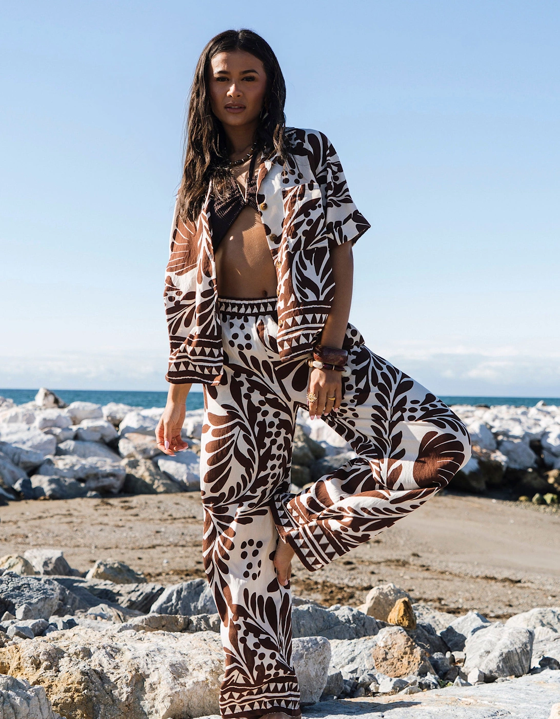 Chocolate Border Print Elasticated Trousers
