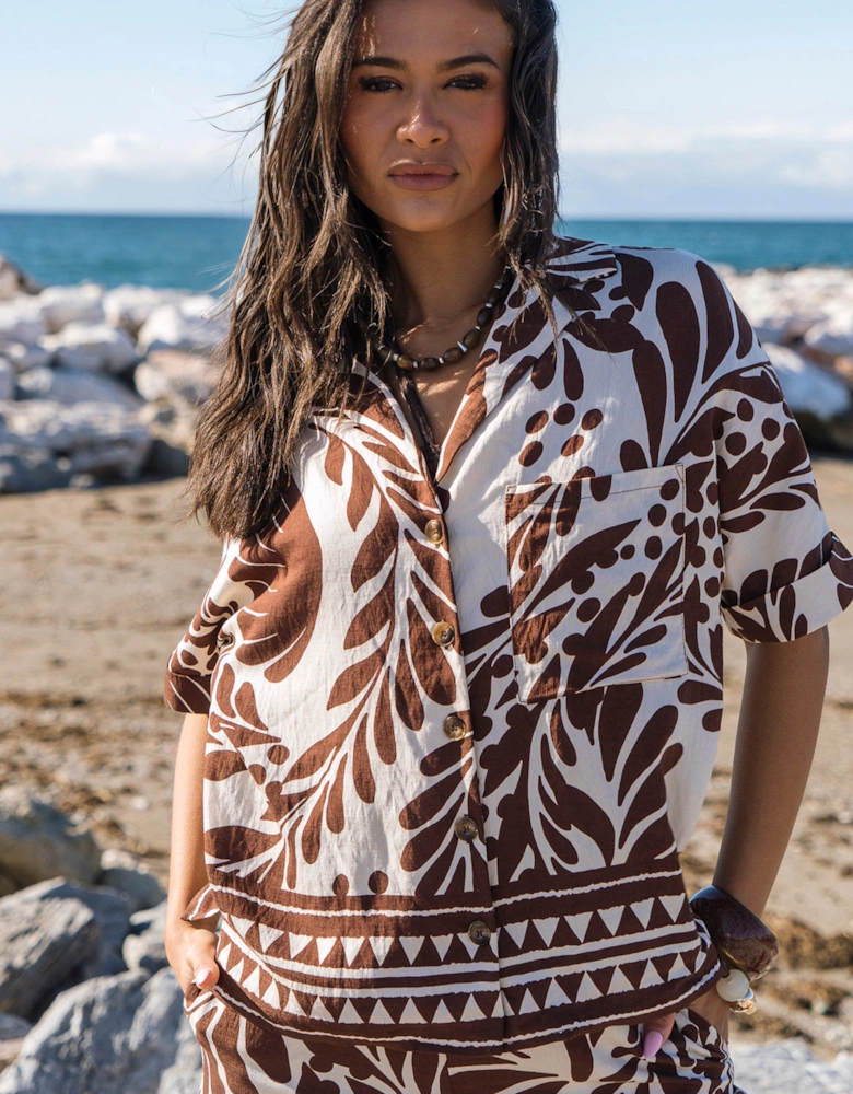 Chocolate Border Print Resort Shirt