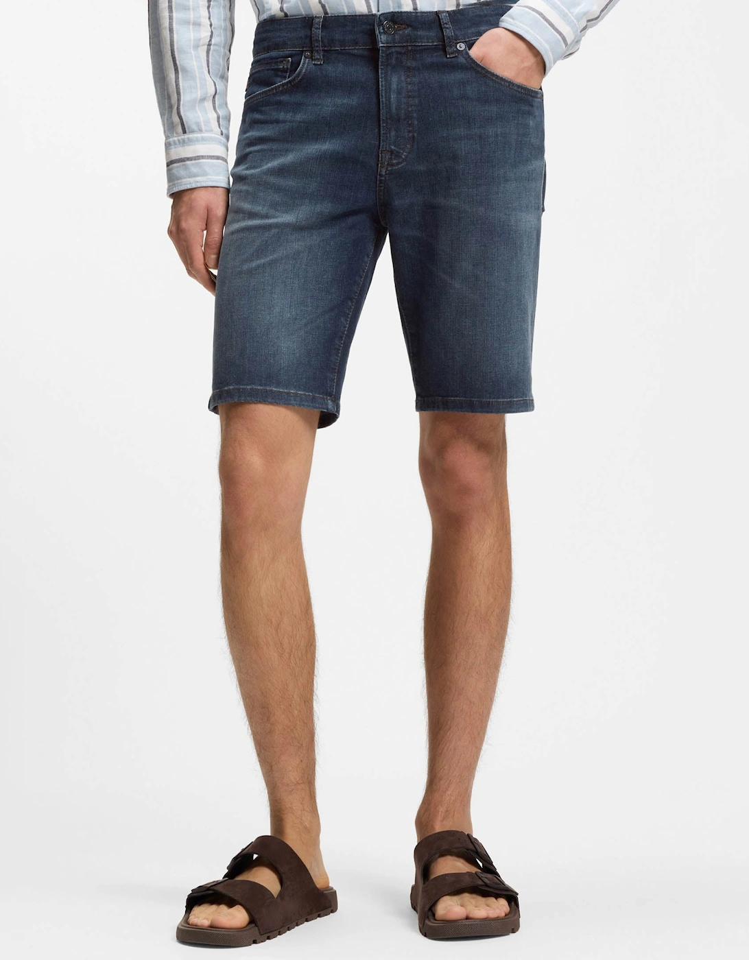 Hugo Boss Men's Blue Boss Orange Maine Regular-Fit Shorts In Soft-Motion Denim - Medium 420 - Size: 32/36