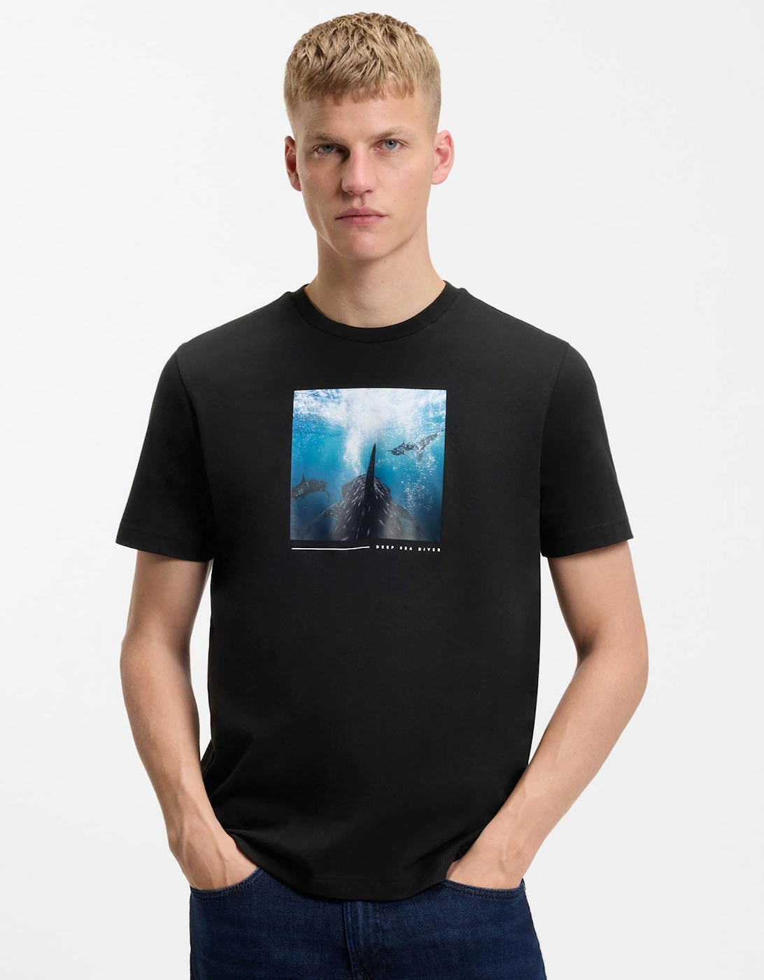 Men's BOSS Orange Te Creature Mens Graphic Print T-Shirt - Black 001 - Size: 42