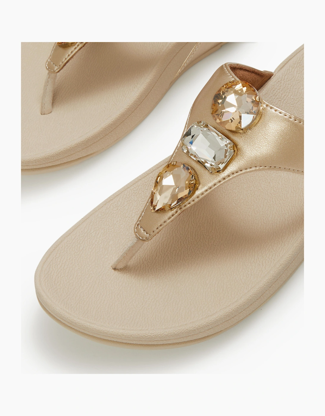 FitFlop Womens Lulu Ultra-Jewel Metallic Toe-Post Sandals - Platino 675