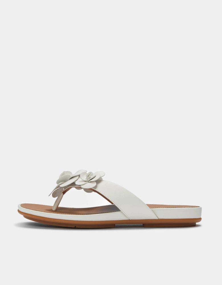 Womens Gracie Flower Leather Flip-Flops - Urban White 194