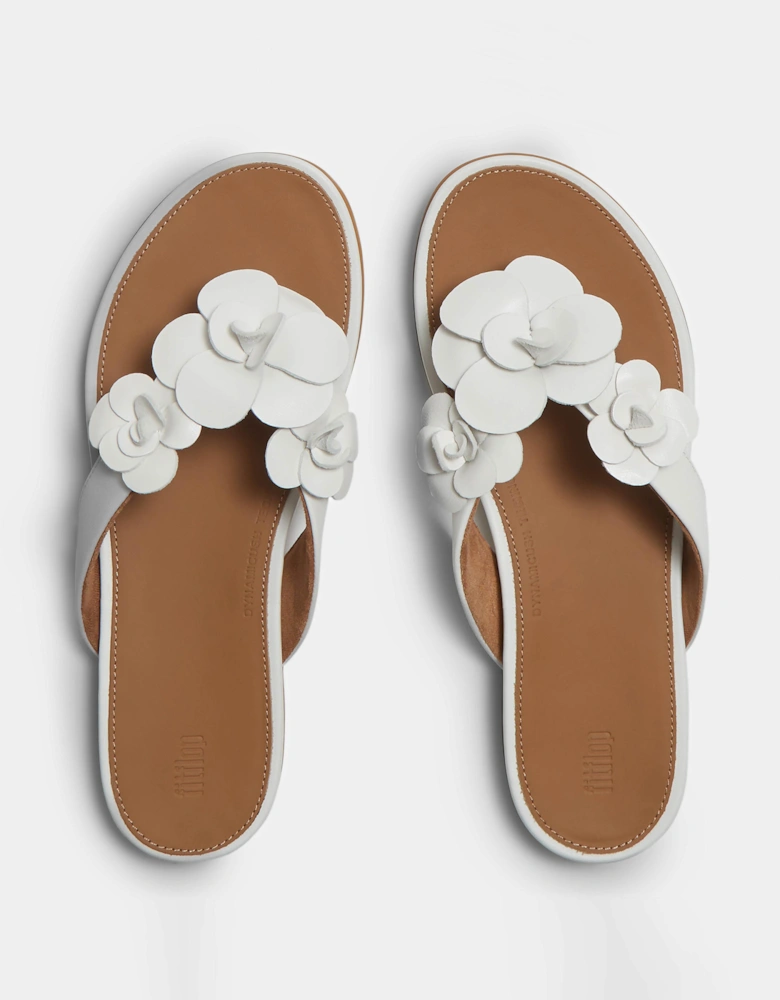 Womens Gracie Flower Leather Flip-Flops - Urban White 194