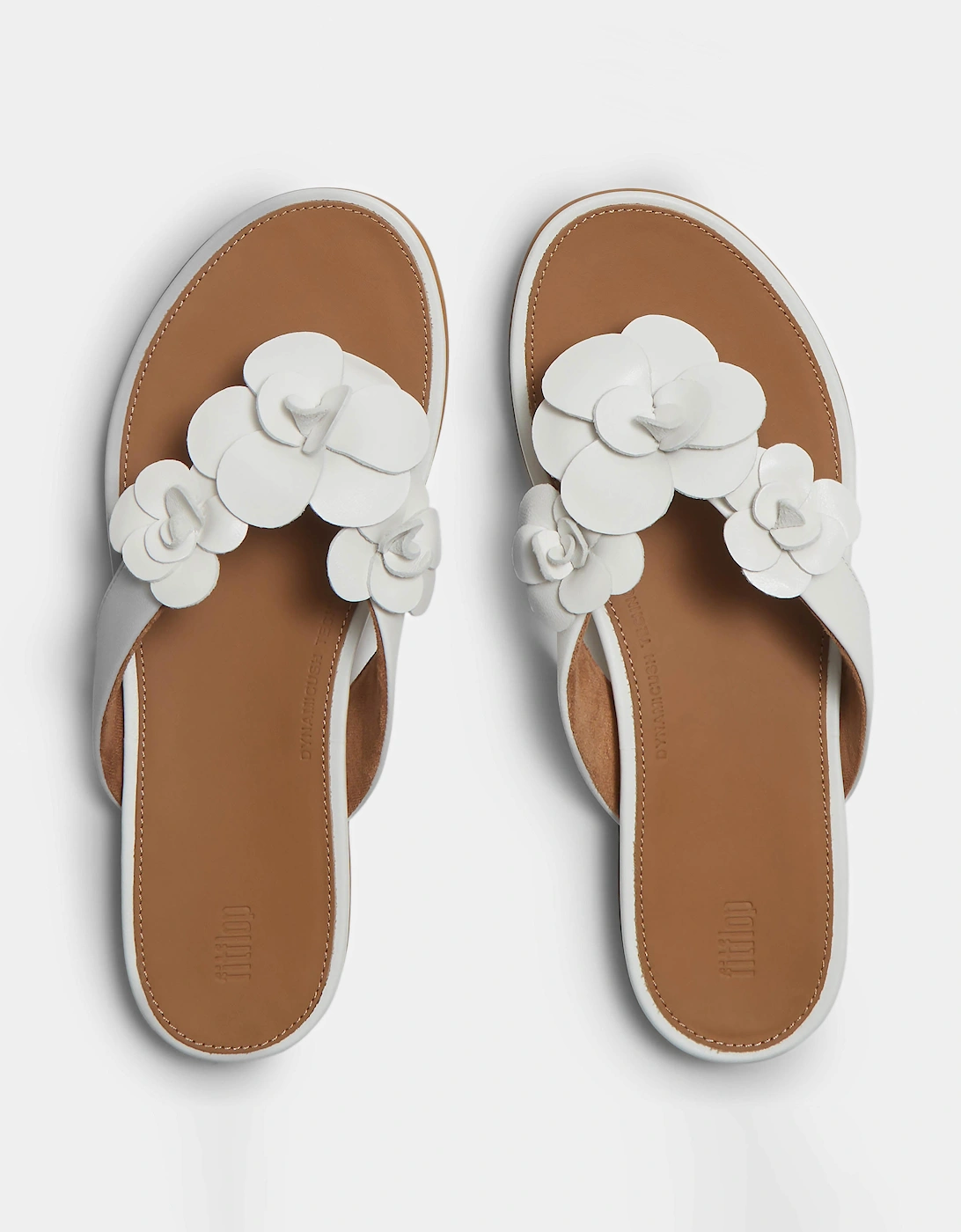 Womens Gracie Flower Leather Flip-Flops - Urban White 194