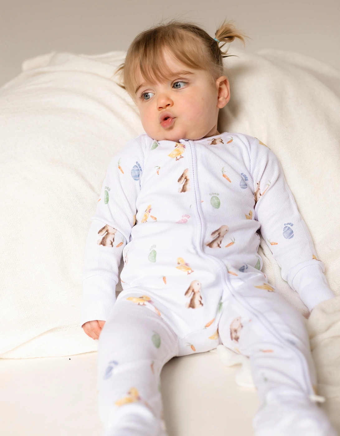 Baby The COZY Hop Ribbed Sleepsuit in White