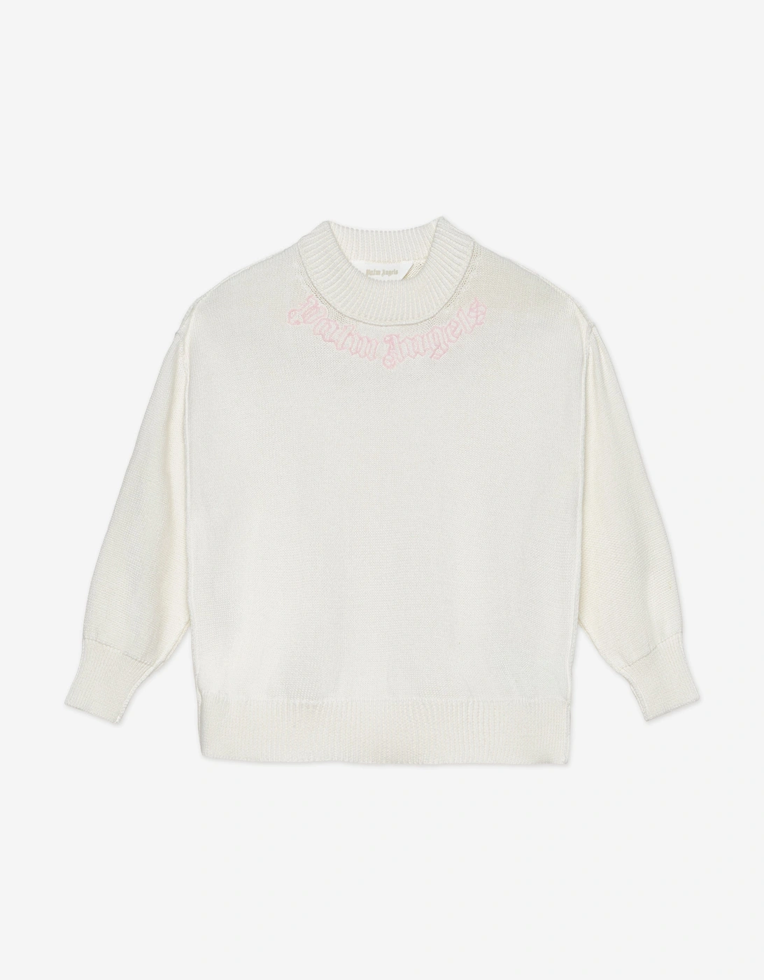 Palm Angels Girls Neck Logo Knit Sweatshirt in Ivory