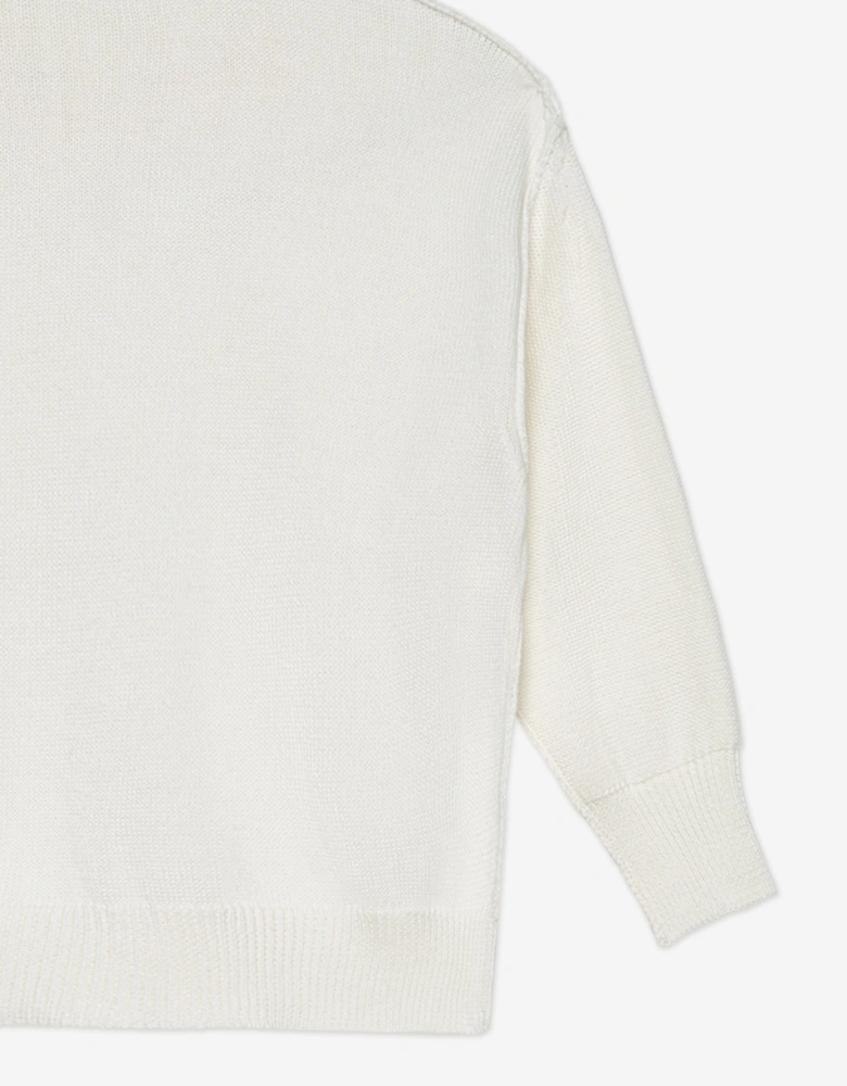 Palm Angels Girls Neck Logo Knit Sweatshirt in Ivory