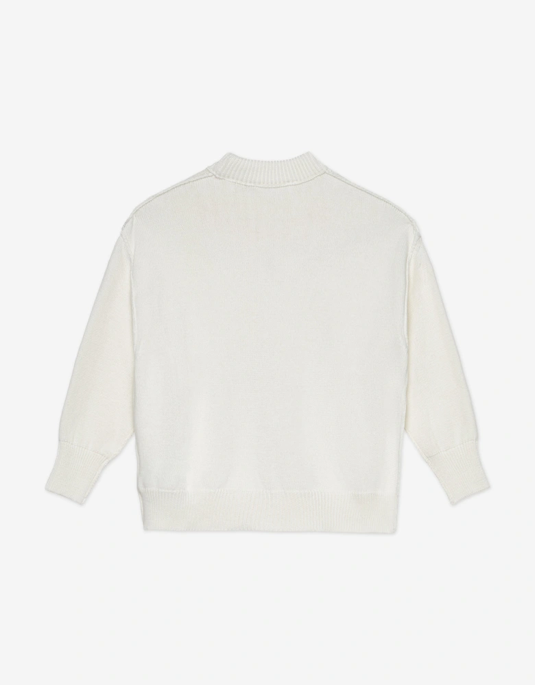 Palm Angels Girls Neck Logo Knit Sweatshirt in Ivory