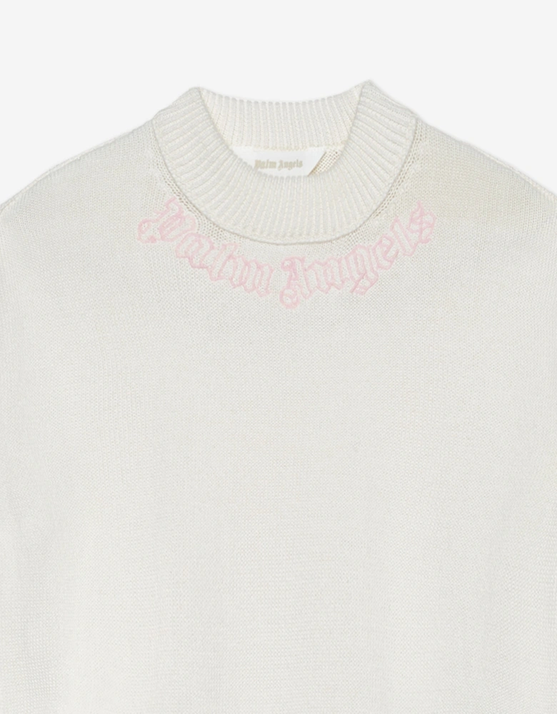 Palm Angels Girls Neck Logo Knit Sweatshirt in Ivory