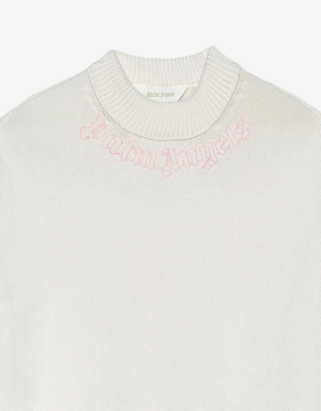 Palm Angels Girls Neck Logo Knit Sweatshirt in Ivory