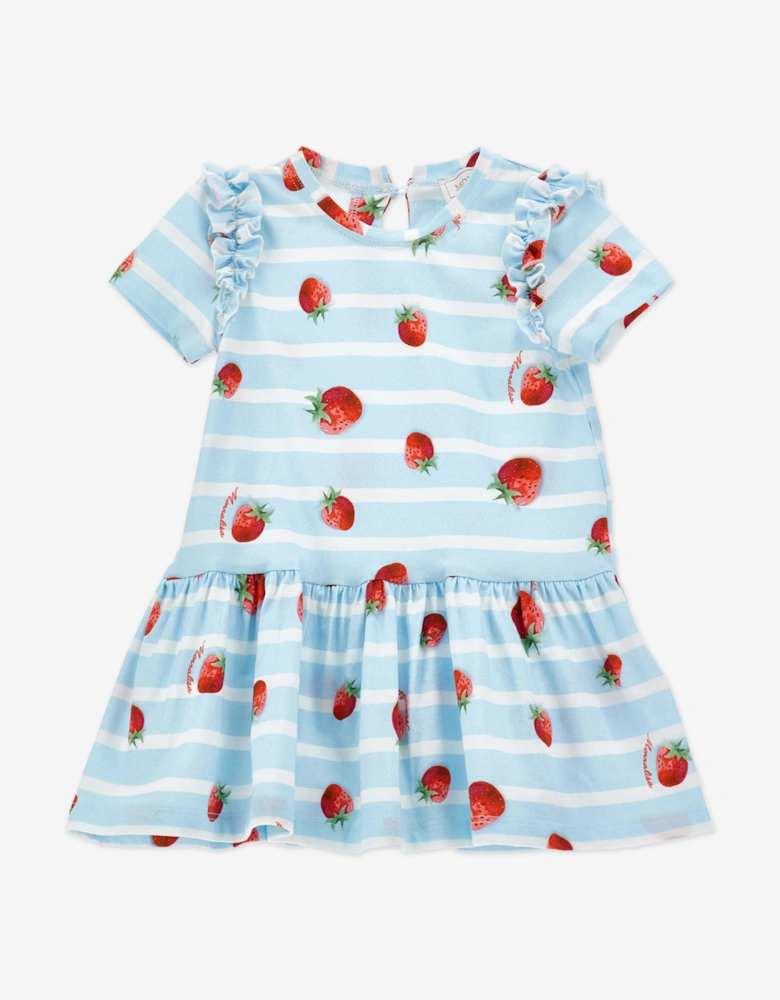 Baby Girls Striped Strawberry Dress in Blue