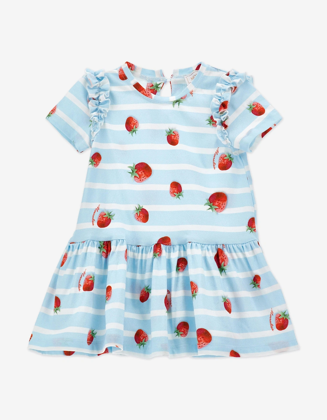 Baby Girls Striped Strawberry Dress in Blue, 5 of 4
