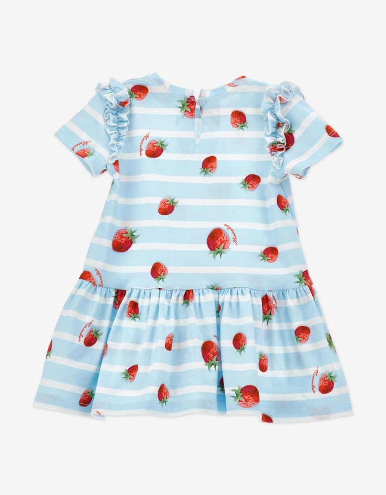 Baby Girls Striped Strawberry Dress in Blue