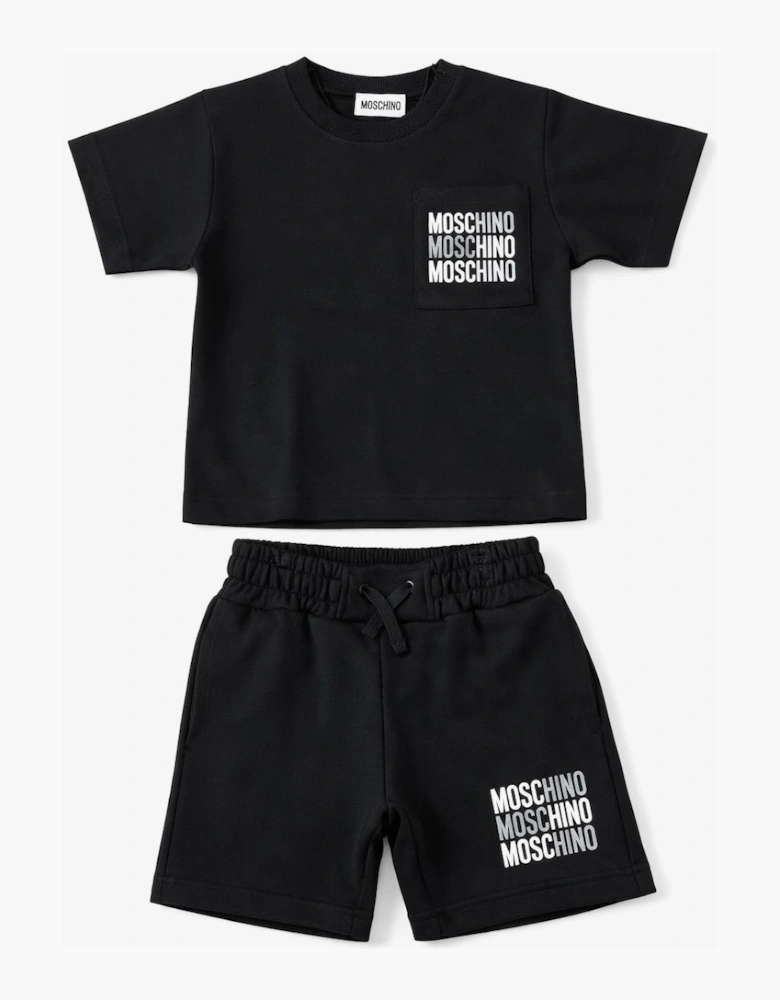 MOSCHINO BOYS  BLACK T SHIRT/SHORTS SET HMG00R