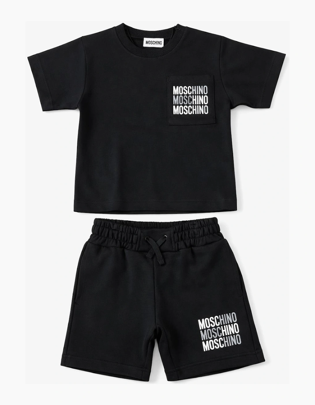 MOSCHINO BOYS  BLACK T SHIRT/SHORTS SET HMG00R