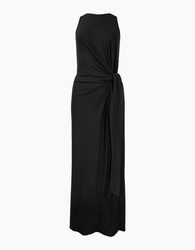 Black Wrap-Detail Jersey Dress
