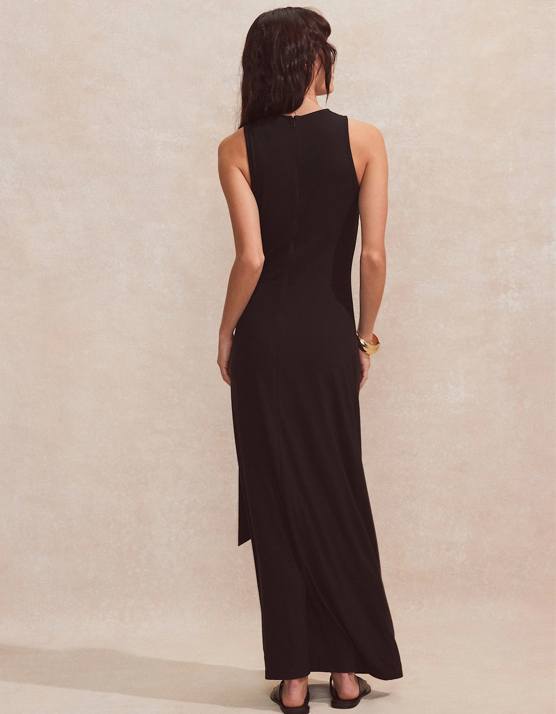 Black Wrap-Detail Jersey Dress