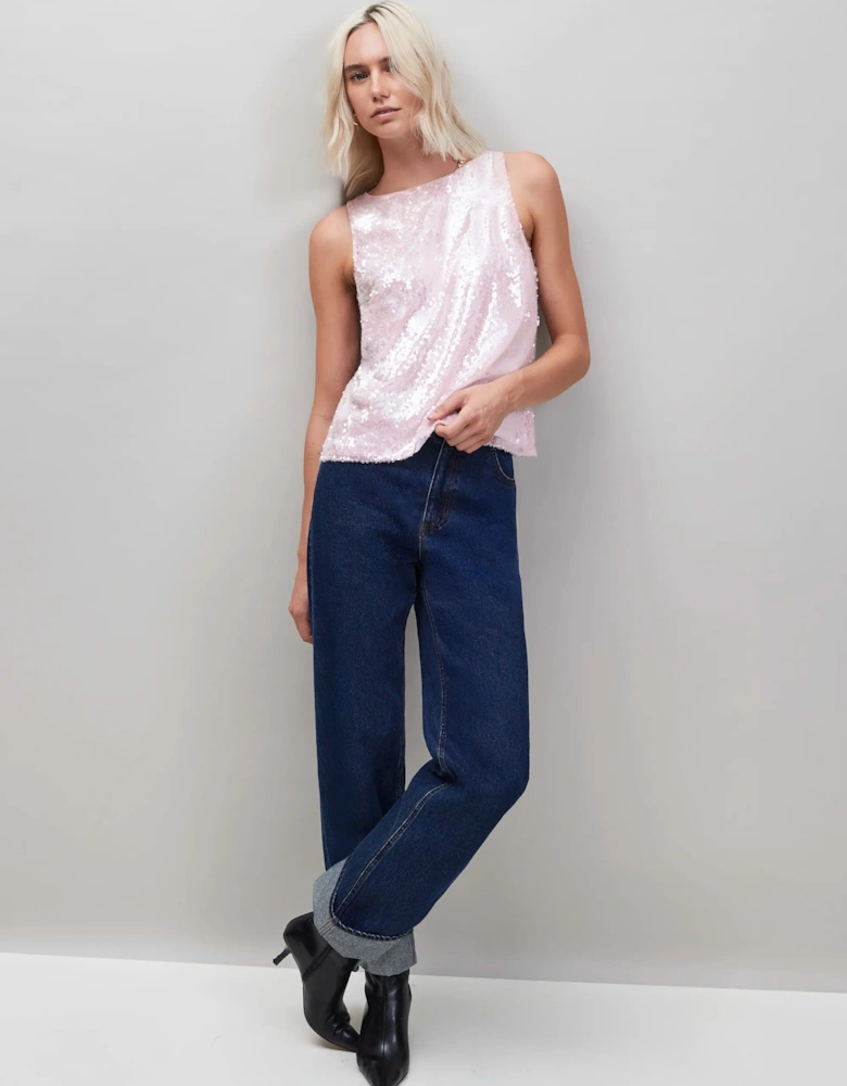 Pink Sequin Shell Top