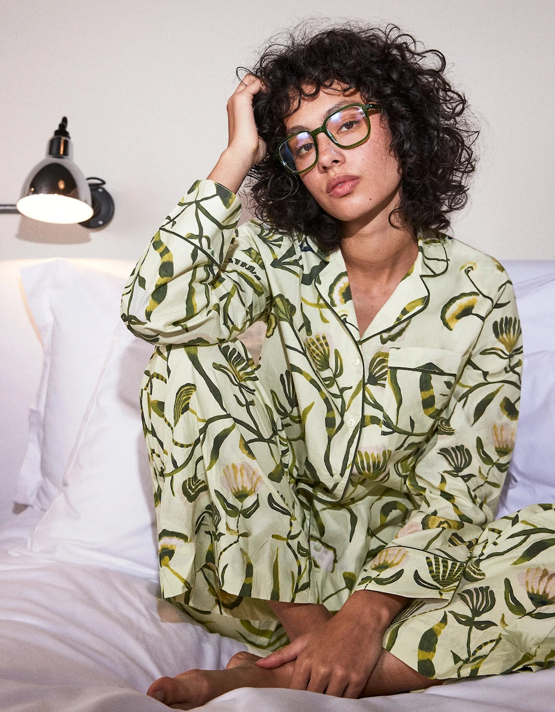 Petite Green Floral Print Cotton Pyjamas & Sleep Mask