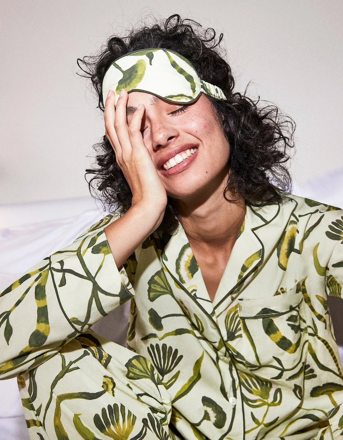 Petite Green Floral Print Cotton Pyjamas & Sleep Mask