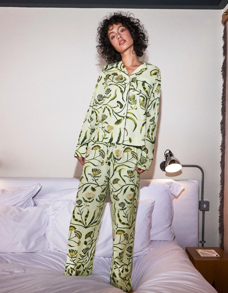 Petite Green Floral Print Cotton Pyjamas & Sleep Mask