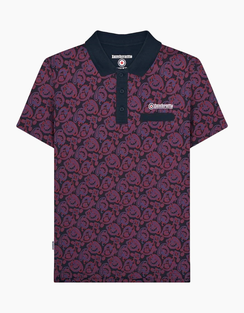Lambretta Mens Paisley All Over Print Polo Shirt - Navy