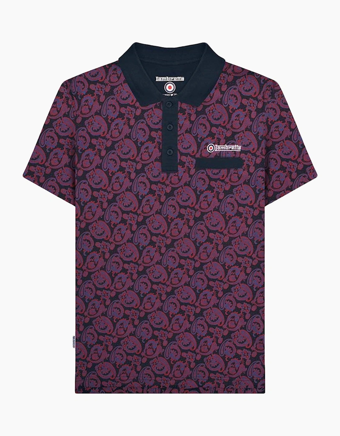 Lambretta Mens Paisley All Over Print Polo Shirt - Navy, 2 of 1