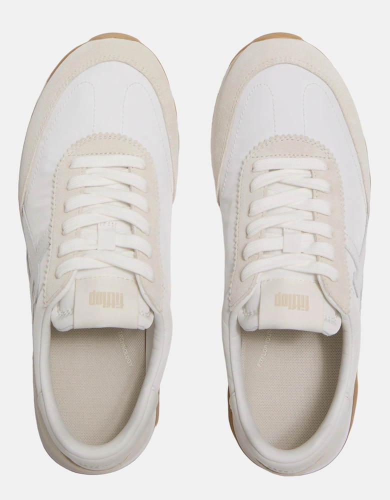 FitFlop Womens Retro-Q FF Fabric/Suede Trainers - Urban White Mix 646