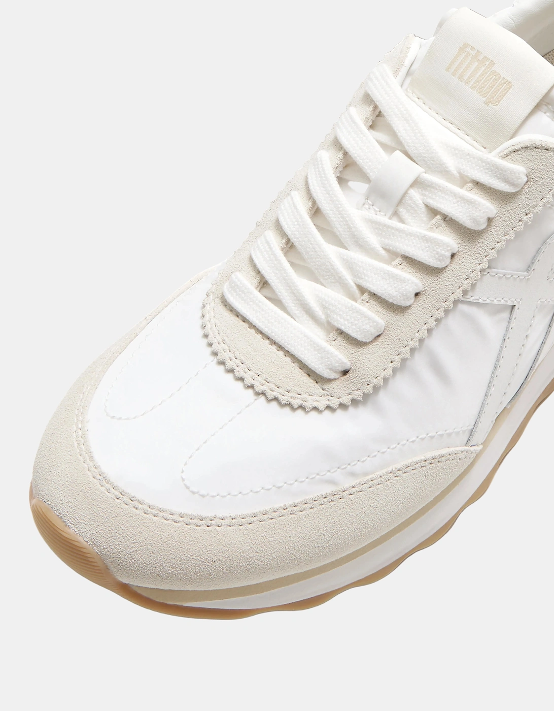 FitFlop Womens Retro-Q FF Fabric/Suede Trainers - Urban White Mix 646