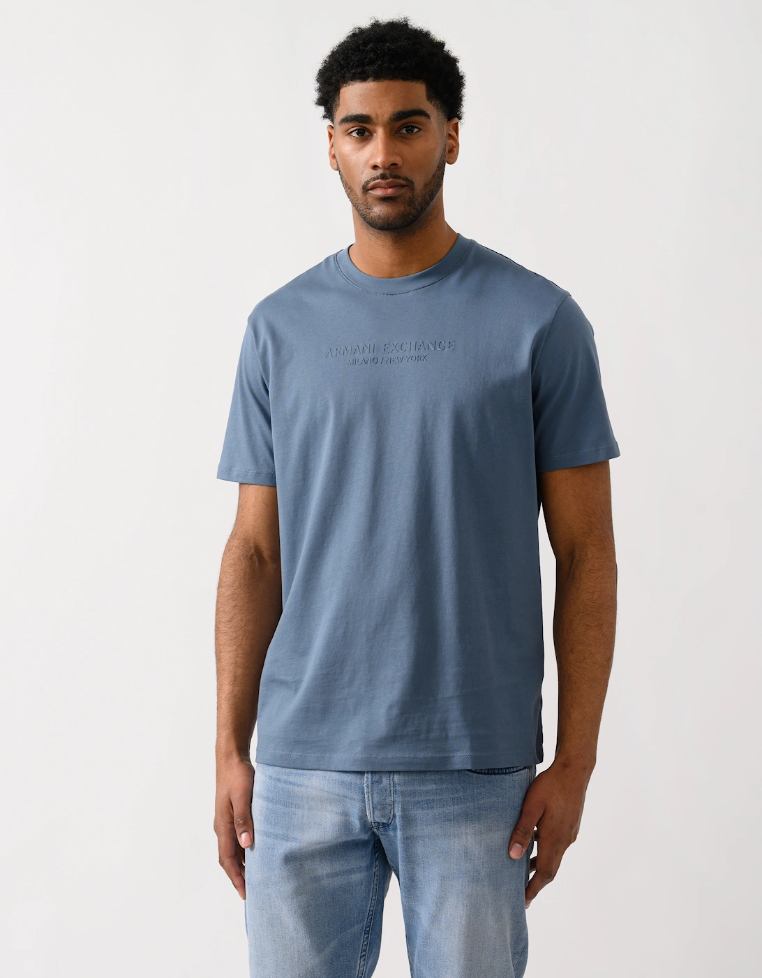 Armani Exchange Men's Blue T-Shirt With Tonal Milano/New York Logo - China U9302  42 Xl