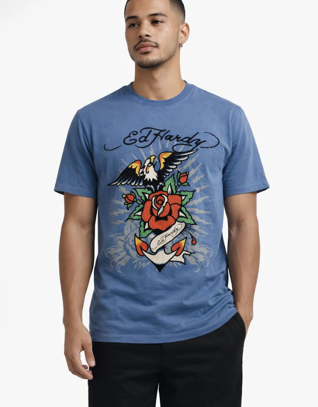 Men's Blue Ed Hardy Graphic T-Shirt