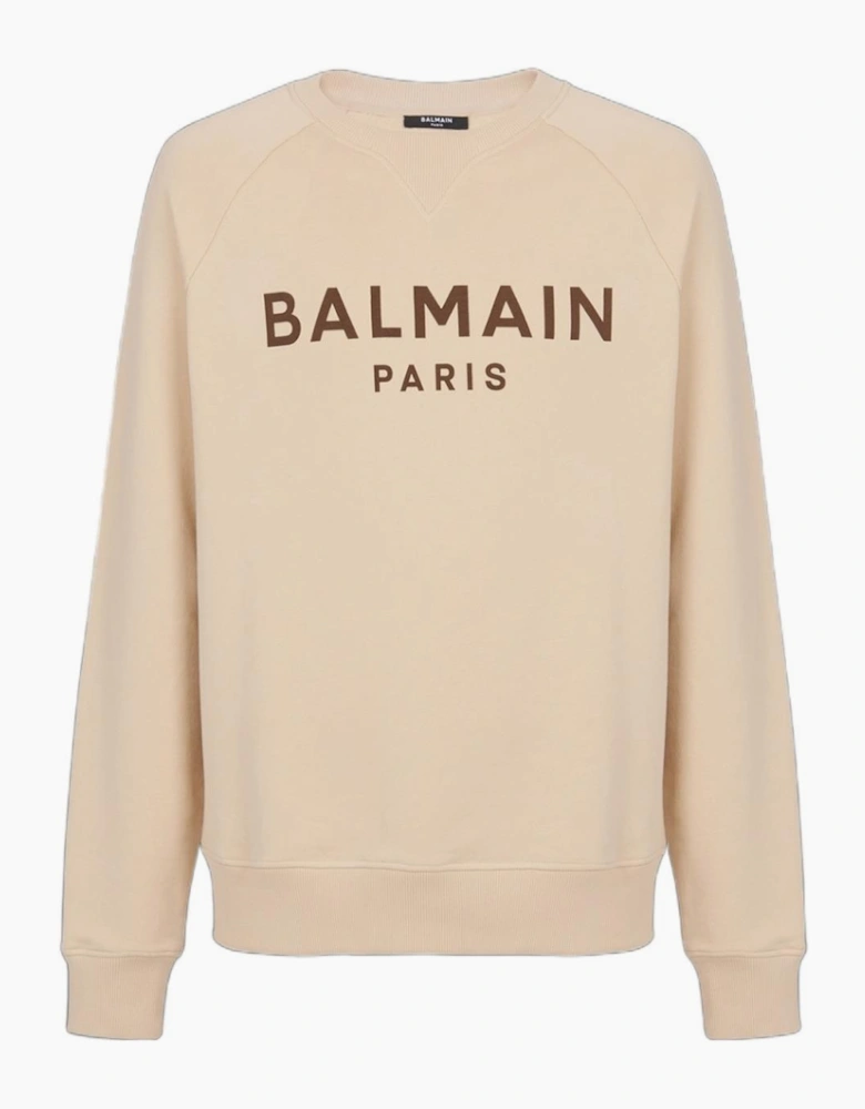 Balmain Paris Logo Print Sweatshirt in Beige