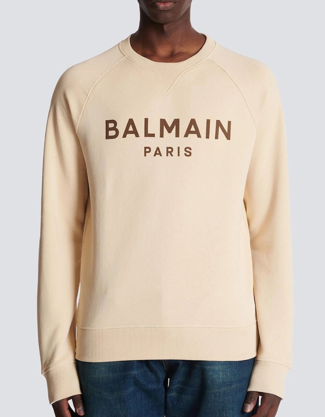 Balmain Paris Logo Print Sweatshirt in Beige
