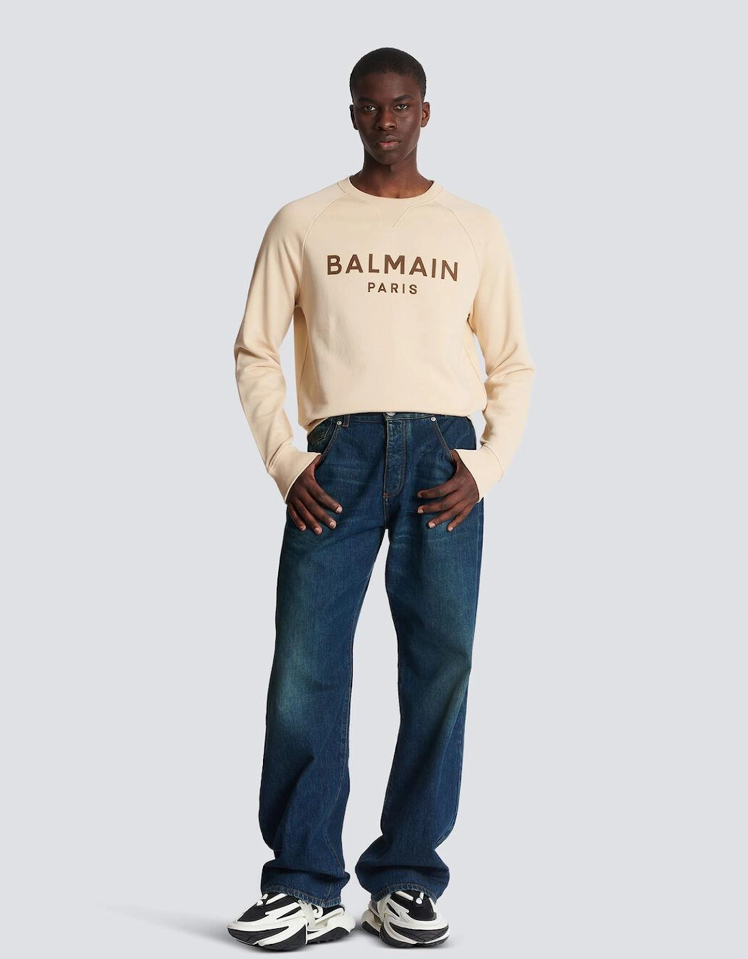 Balmain Paris Logo Print Sweatshirt in Beige