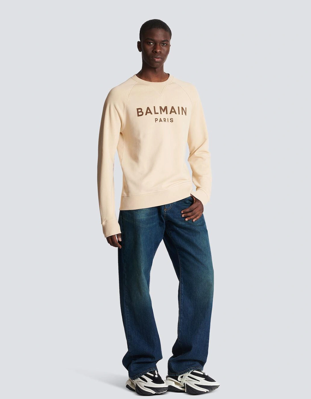 Balmain Paris Logo Print Sweatshirt in Beige