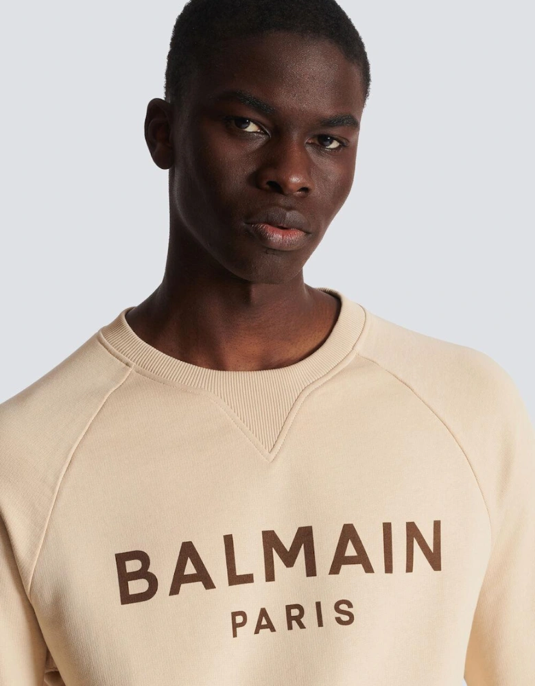 Balmain Paris Logo Print Sweatshirt in Beige