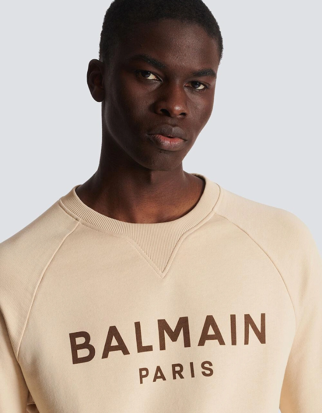 Balmain Paris Logo Print Sweatshirt in Beige
